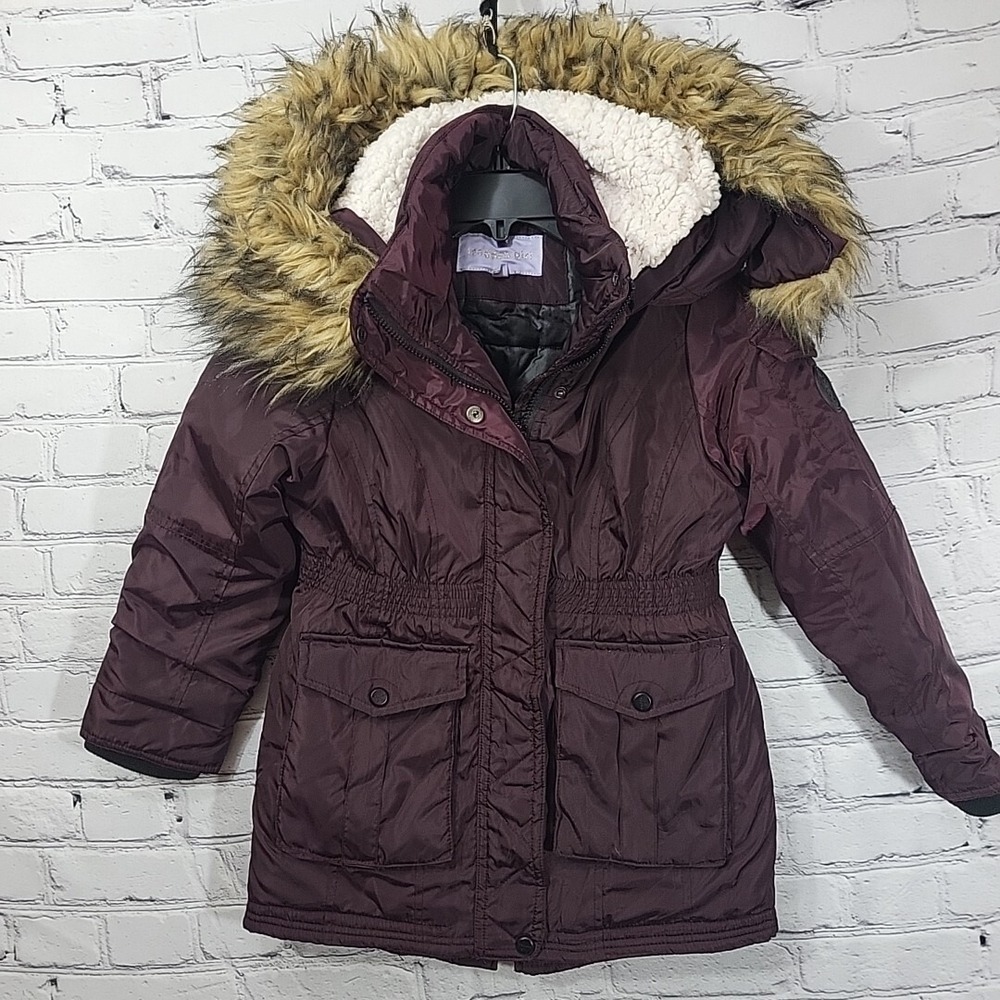 Madden Girl Jacket Girls M Medium Puffer Burgundy‎ Fur Trimmed Hood